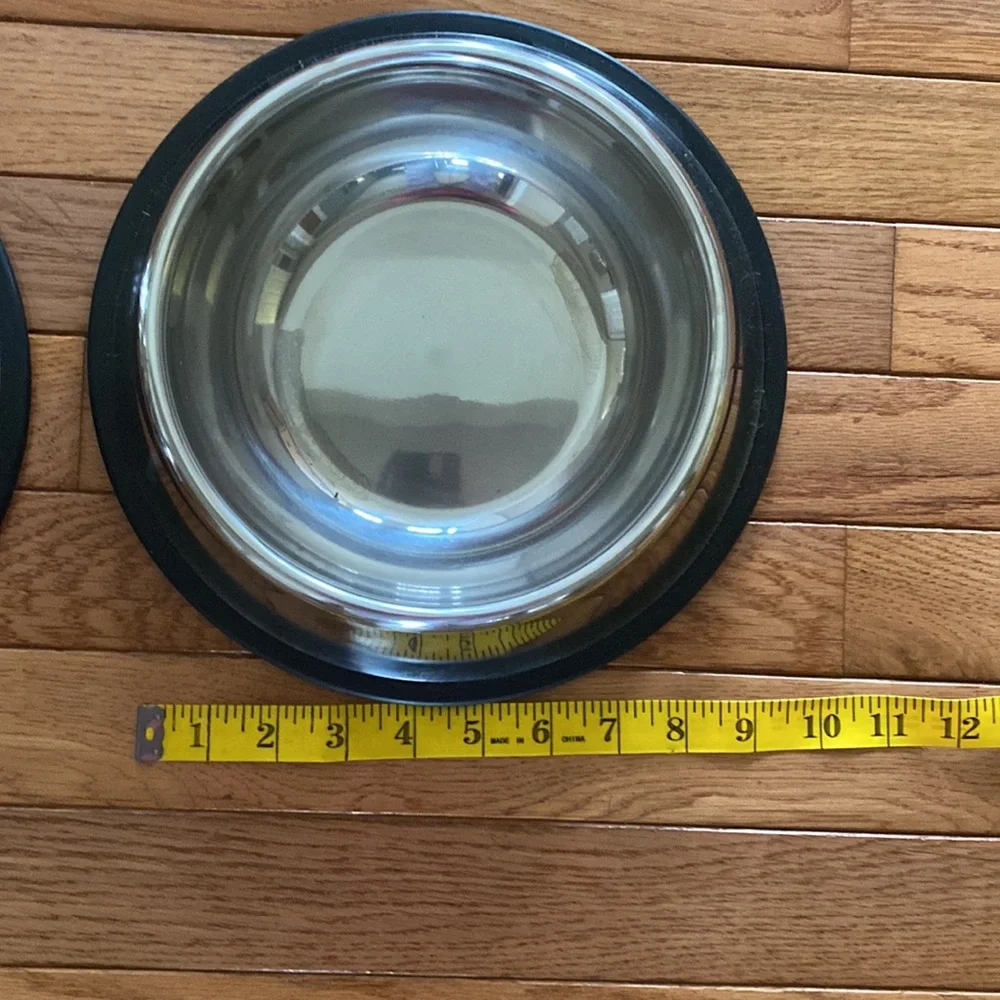 Two stainless steel dog bowls
